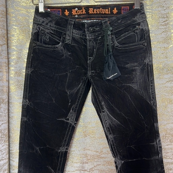 ROCK Revival Rare Black Bat Skinny Jeans Size 25 - Picture 5 of 16